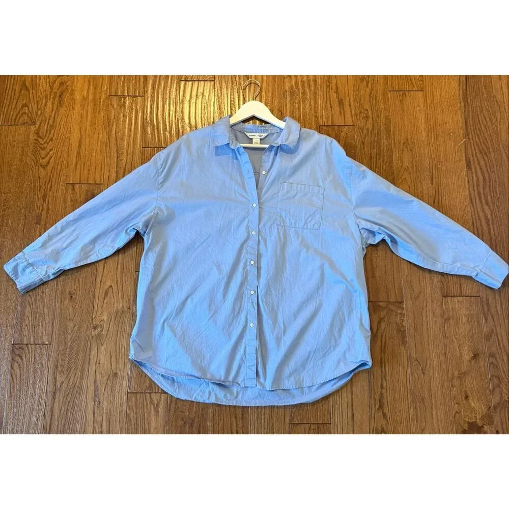 Old Navy blue oversized boyfriend button down size large - Picture 7 of 8